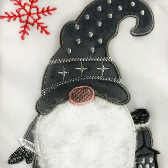 Gnome Christmas Stocking Embroidery Embellishments 17 inches White Grey - Picture 3 of 14